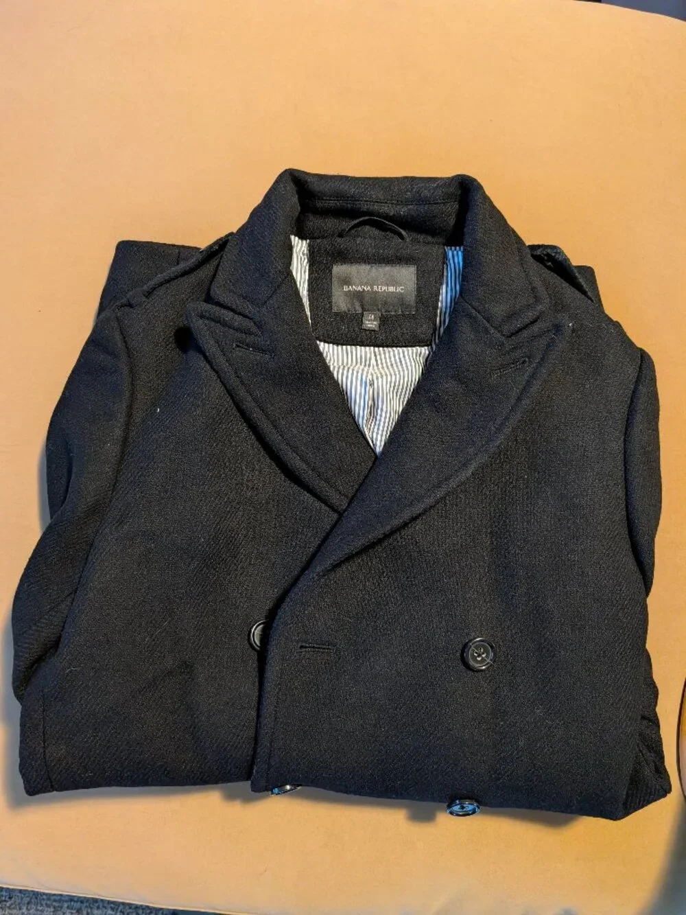 Banana Republic Men's Wool Peacoat Medium Black Double Breasted Coat